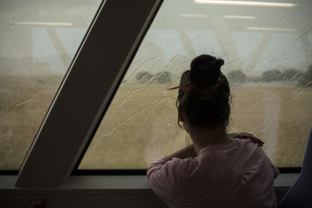 The family is travelling by suburban trains across Germany from Nuremberg to the Danish border.
Germany. July 18, 2015. 