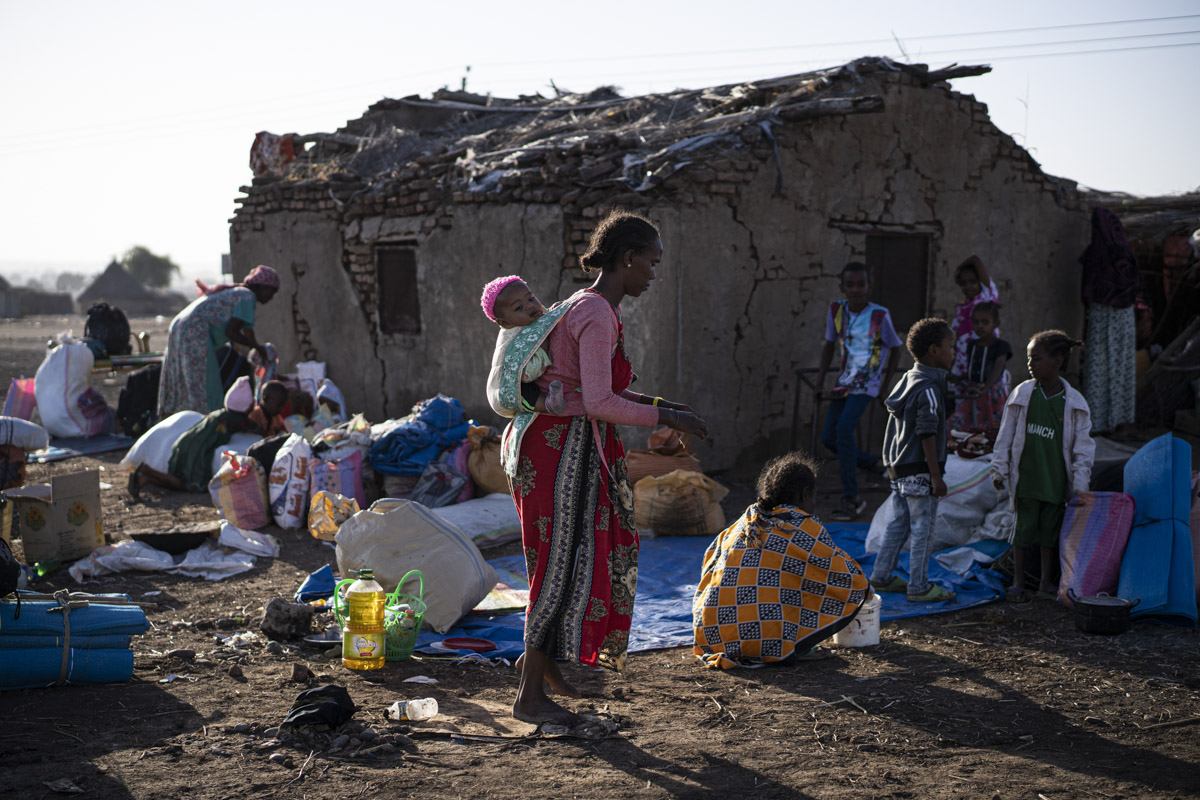 Hamdayet refugee camp, Sudan. Most of the  people have to to sleep outside. Before reaching Sudan, Ethiopians walked miles to escape the war in their Tigray region against their Federal Government.